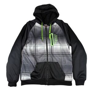 No Fear Hoodie Mens XL Black Grey Plaid Sherpa Lined Full Zip Neon 68H04172